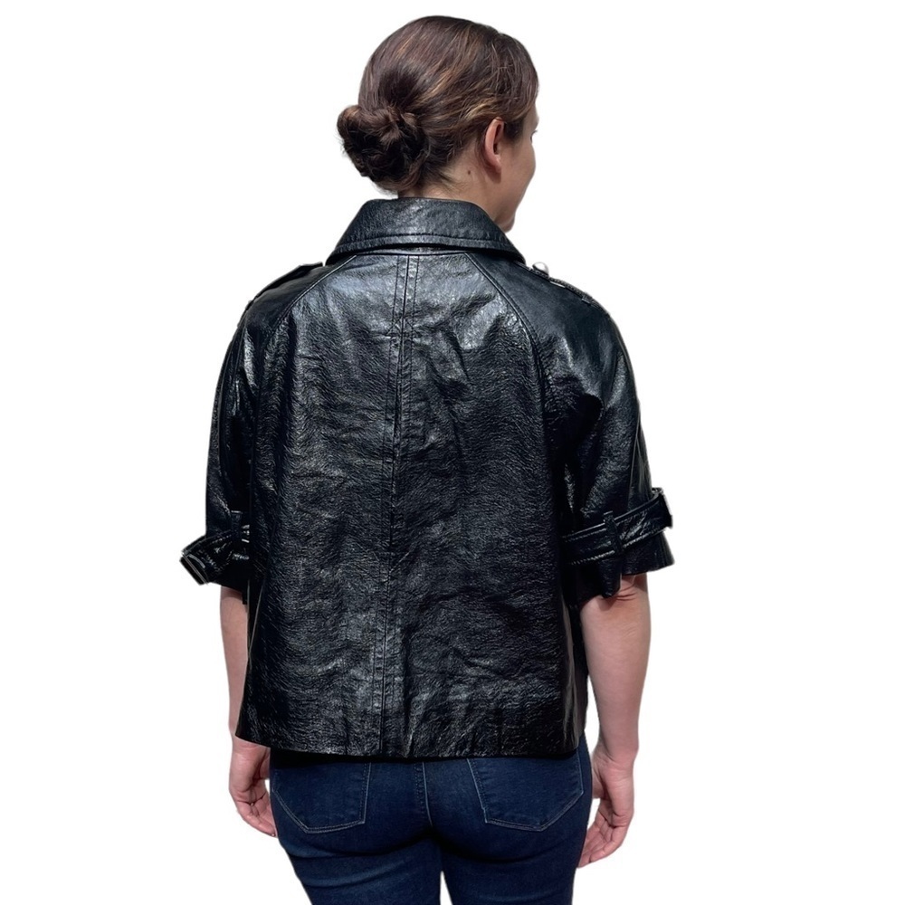 INC INTERNATIONAL CONCEPTS HIGH SHINE LEATHER HALF SLEEVE DOUBLE BREASTED COAT - Picture 2 of 11